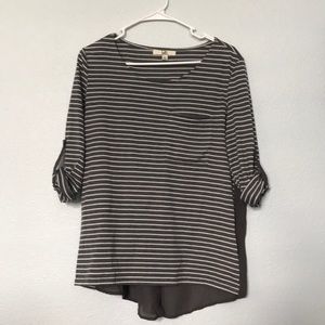 Striped quarter sleeve blouse with sheer back